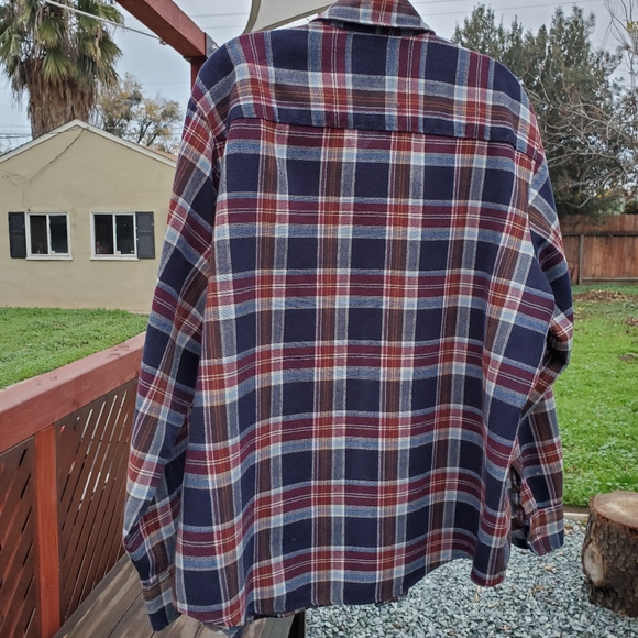 Sear's Vintage long sleeve Acrylic plaid men's button shirt. 17-17.5. Burg/Blue. - Picture 3 of 16